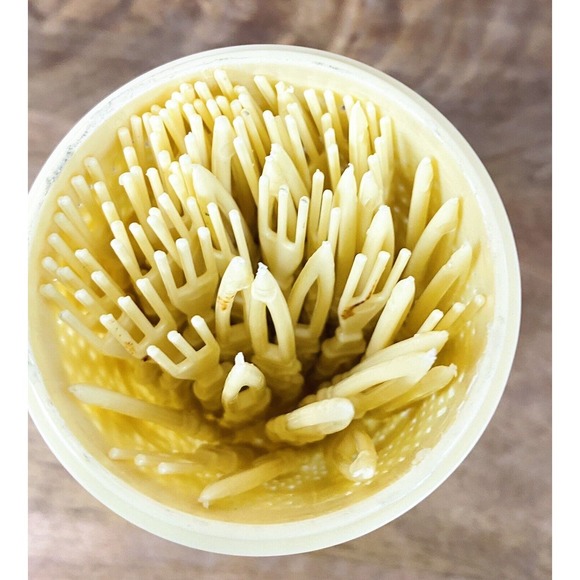 Vtg Hors D'oeuvres Cocktail Forks w/ Ornate Lattice Rose Celluloid Container - Picture 3 of 8